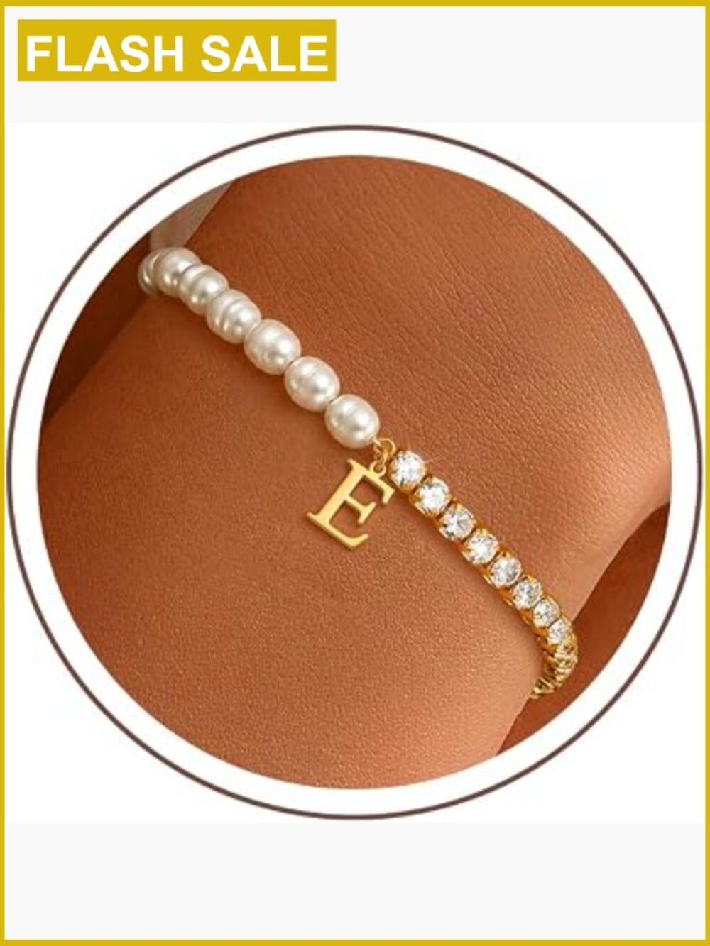 14K Gold Plated Freshwater Pearl Initial CZ Tennis Bracelet with Lobster Claw